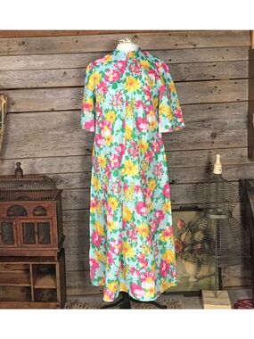 Vintage Floral Maxi Dress in Aqua, Pink & Yellow
